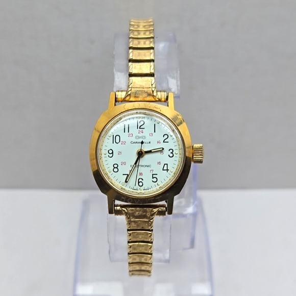 Womens Vintage Caravelle by Bulova Electronic Watch Gold Petite New Battery Read - Picture 1 of 13